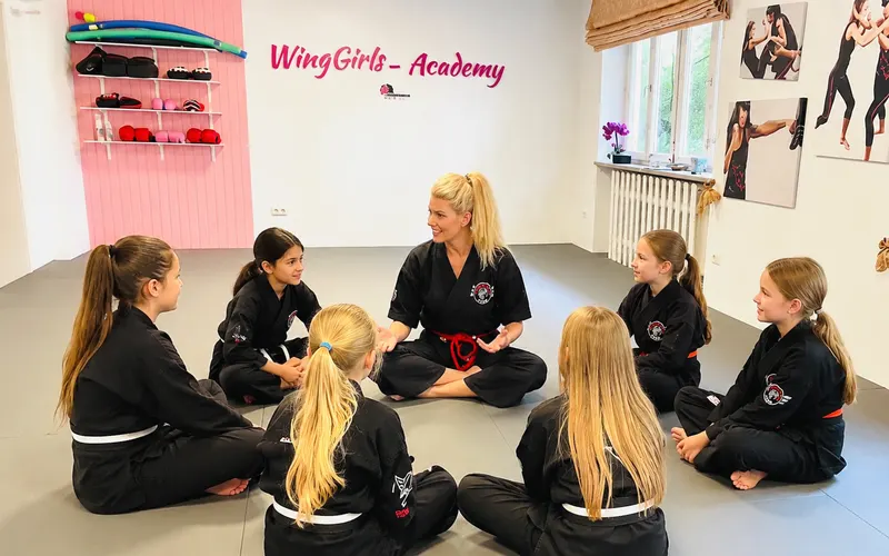Mädchen besprechen das Training mit ihrer Trainerin